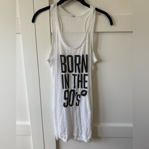 White Sheer Tank Top with Black Text